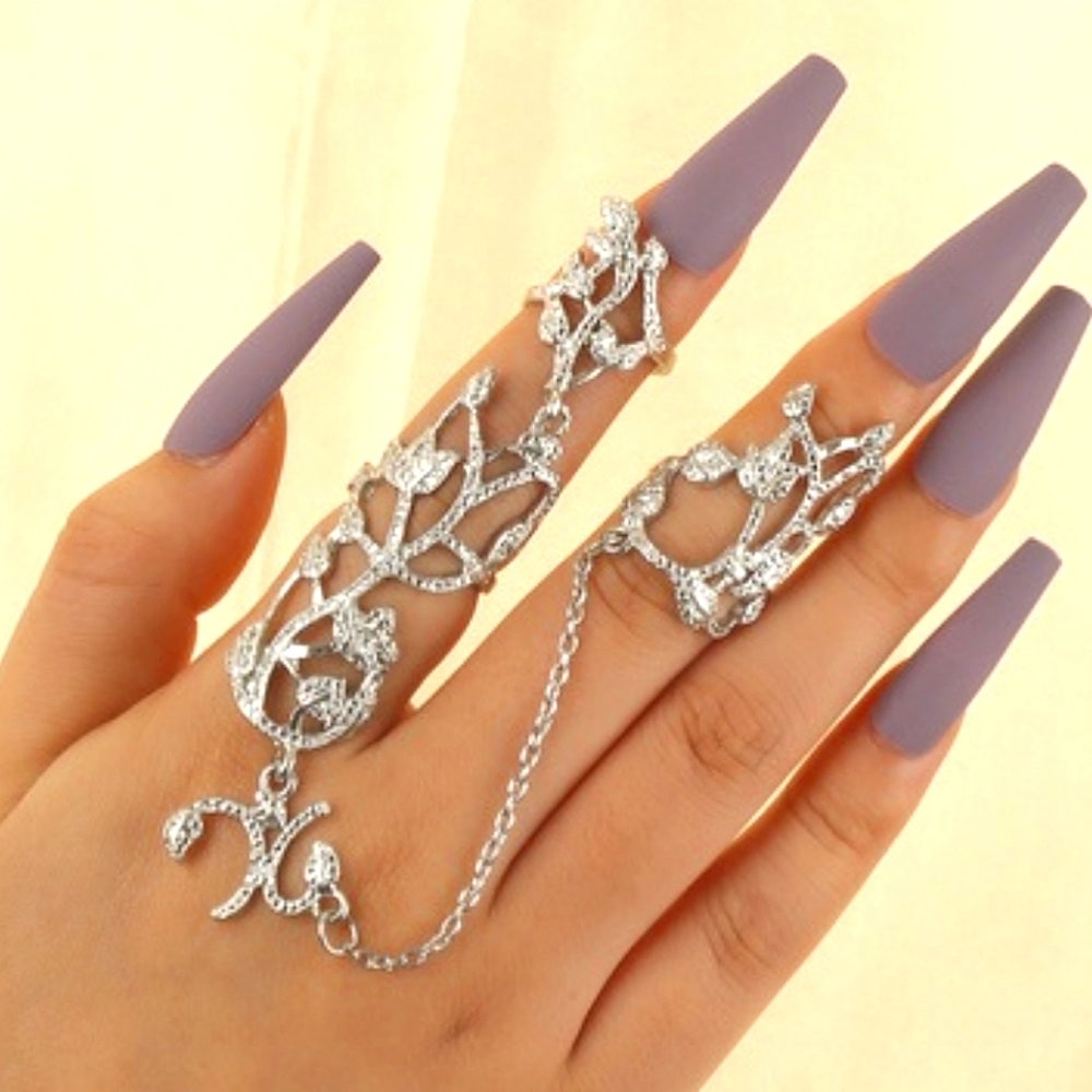 Beautiful silver zirconia linked finger rings !!